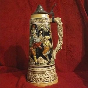 VINTAGE MUSICAL 13" BEER STEIN,  MADE IN JAPAN, WIND UP PLAY ROLL OUT THE BARREL